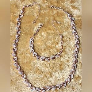 Rose Gold Plated Leaf Link/Mermaid Necklace & Bracelet Set
